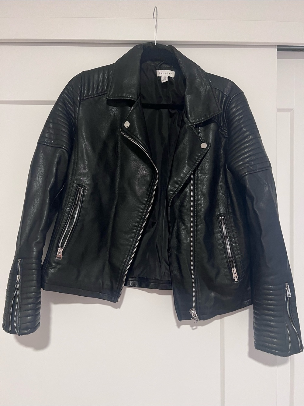 Topshop Black Quilted Faux Leather Moto Jacket